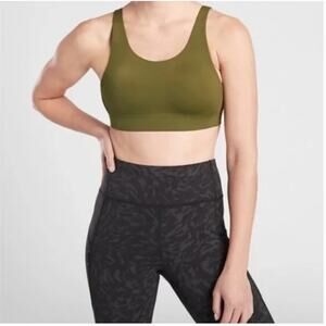 Athleta Advance Sprint Bra Olive Green 34D Padded High Impact‎ Sport Gym Workout